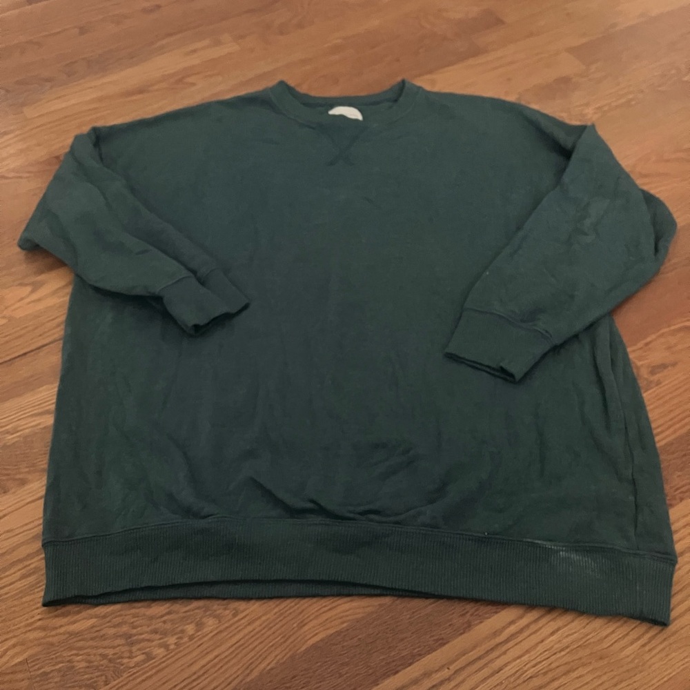 AE American Eagle oversized teal forest green crewneck sweatshirt
